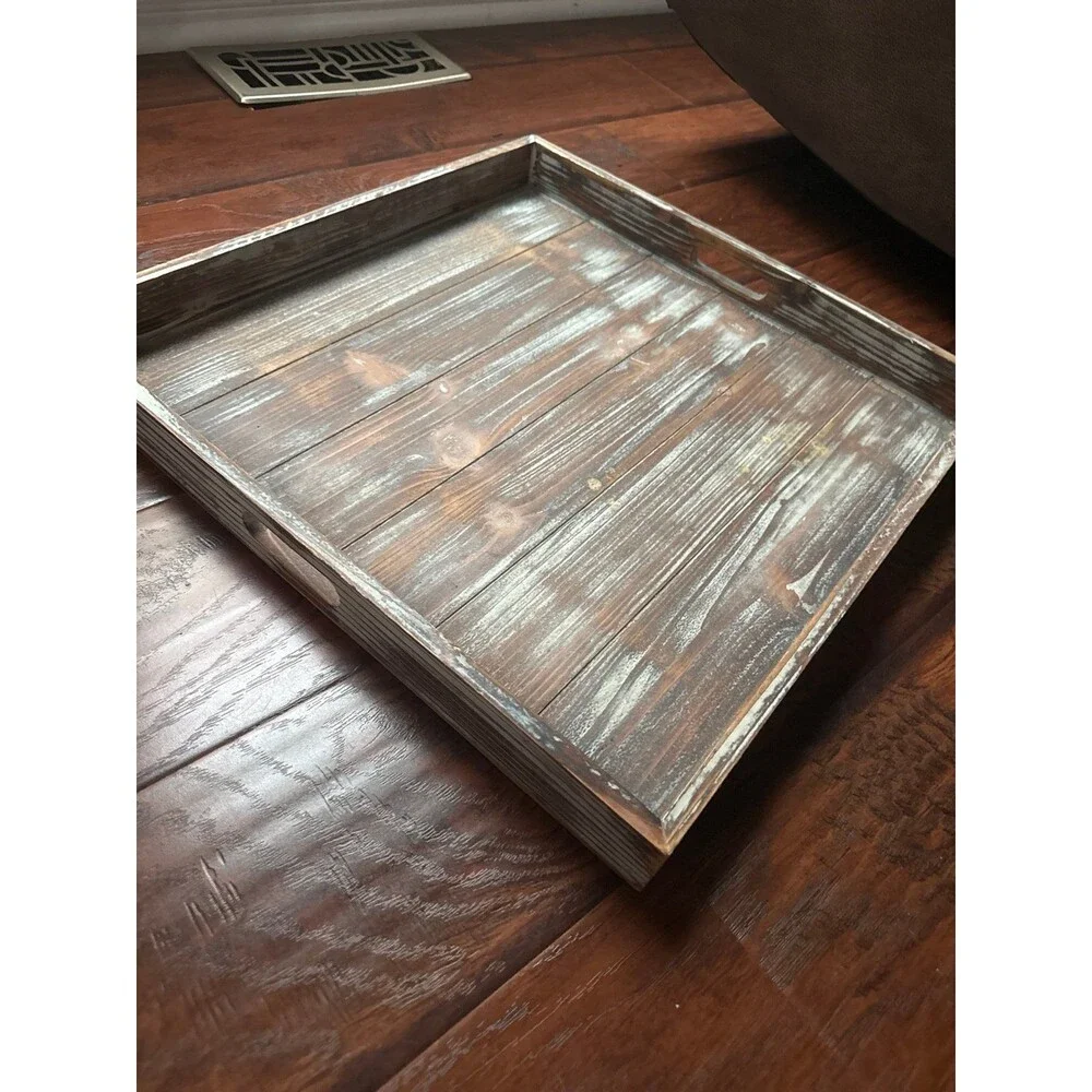 Large 20” Rustic Farmhouse Decorative Wooden Tray